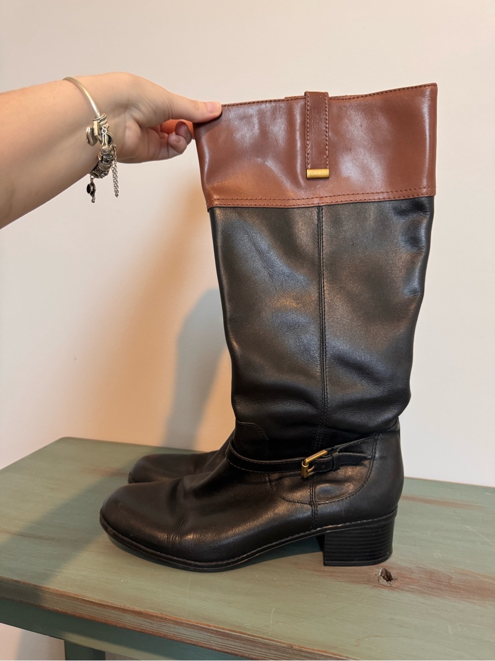 Bandolino Women's Two-Tone Black and Brown Leather Knee Boots